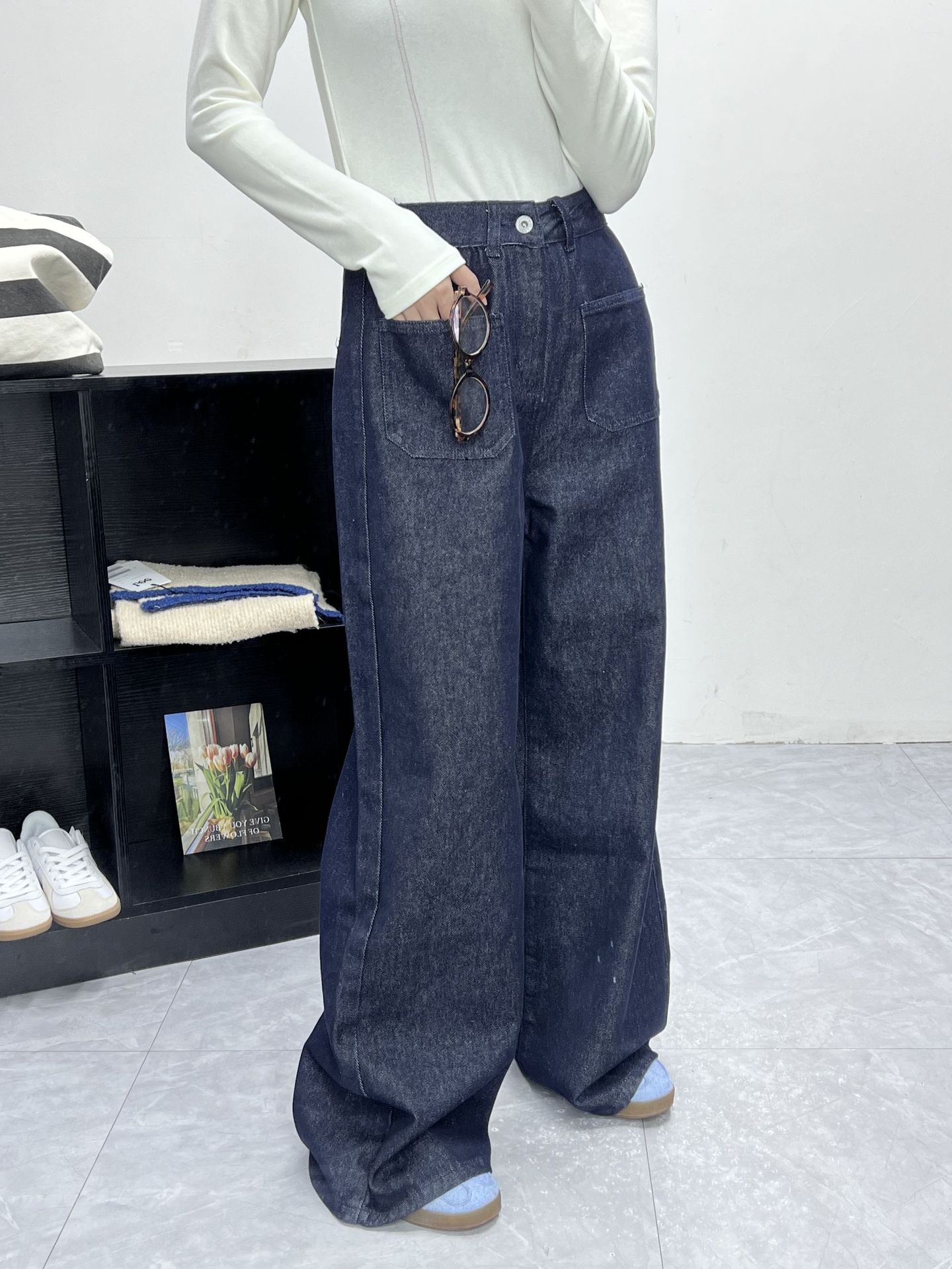 Y2Kファッション ハイウエストワイドデニムパンツ