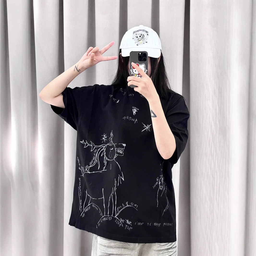 Y2Kファッション クマ柄プリントゆったり半袖Tシャツ