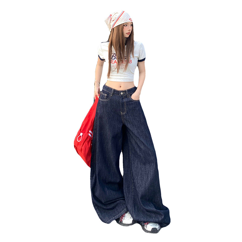 Y2Kファッション 超ワイドデニムパンツ ロング丈