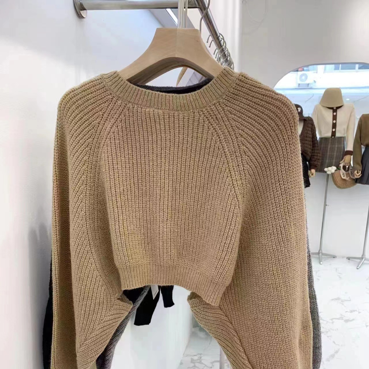 Y2Kファッション ショート丈ゆったり編みカーディガン