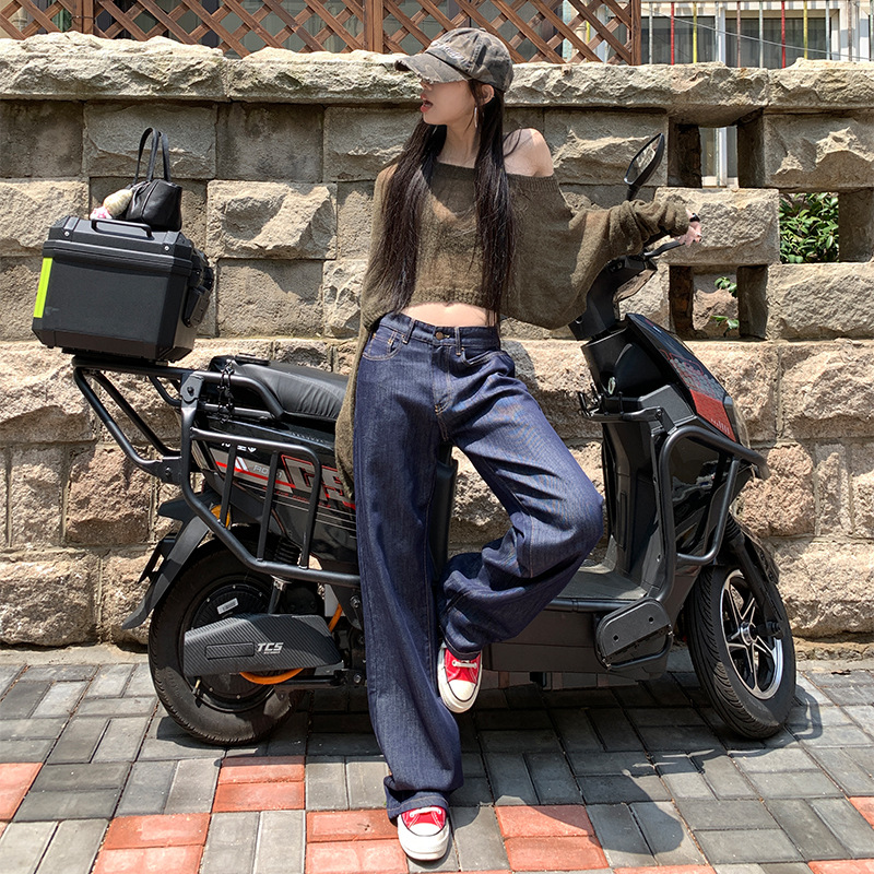Y2Kファッション ハイウエストストレートデニムパンツ