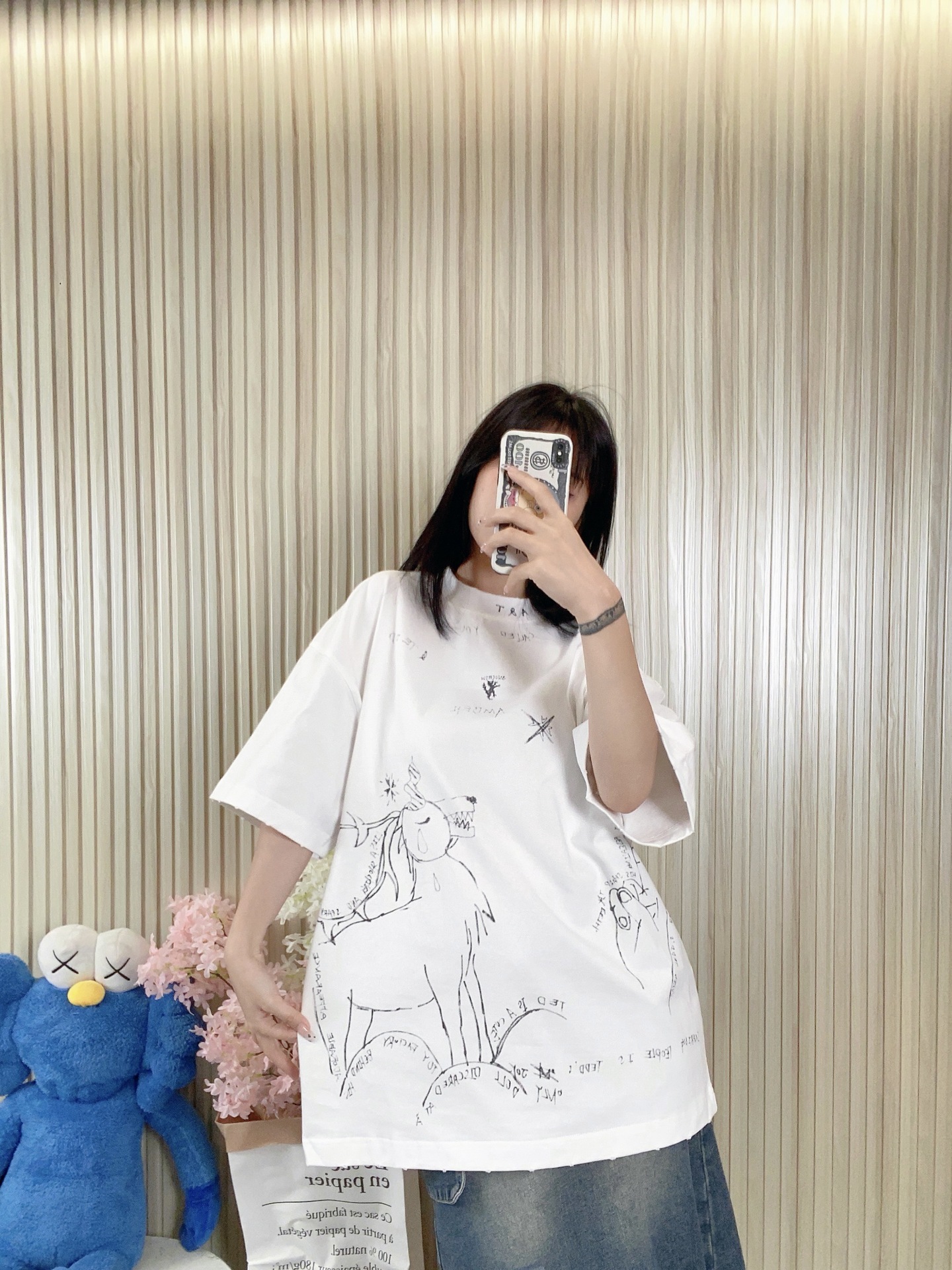 Y2Kファッション クマ柄プリントゆったり半袖Tシャツ