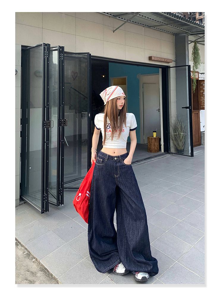 Y2Kファッション 超ワイドデニムパンツ ロング丈