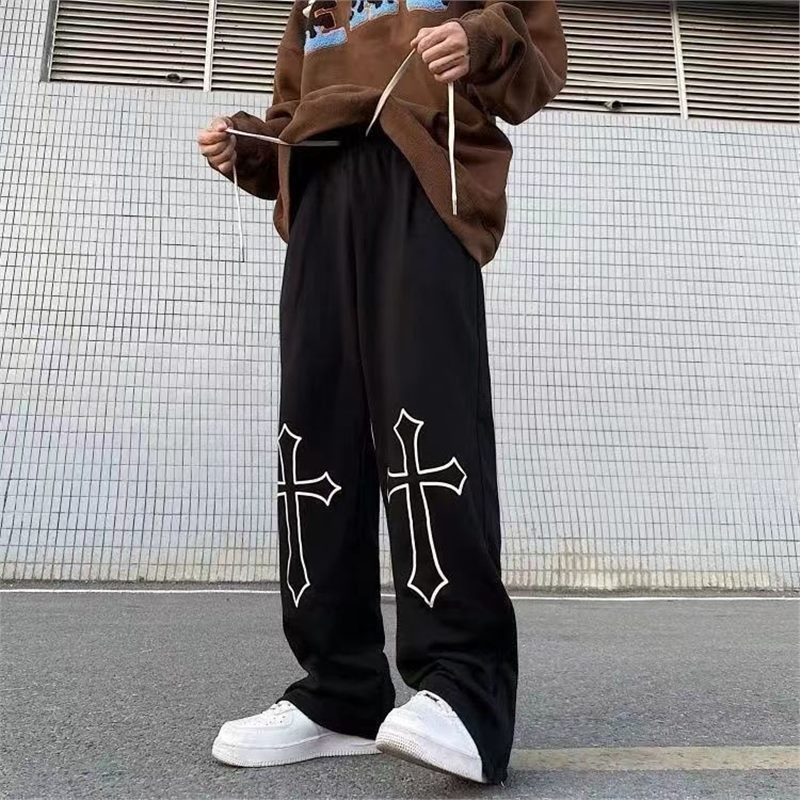 Y2Kファッション 星柄ワイドストレートパンツ
