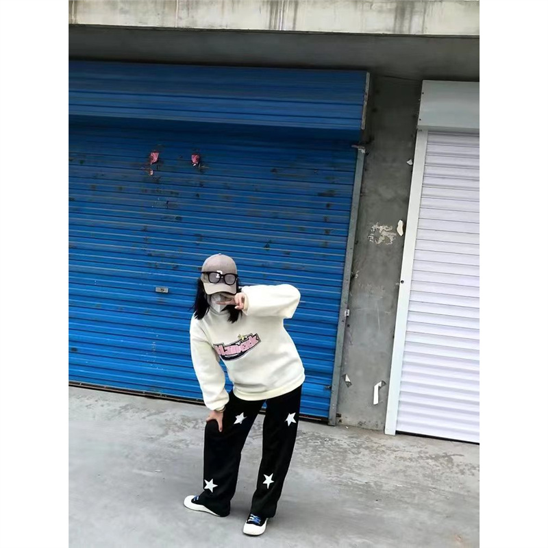 Y2Kファッション 星柄ワイドストレートパンツ