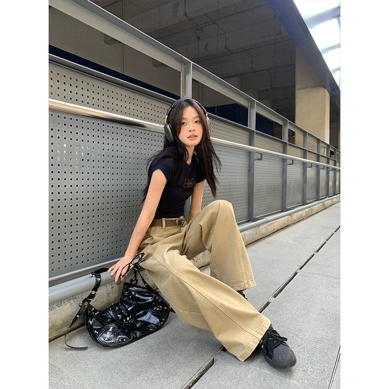 Y2Kファッション ハイウエストワイドデニムパンツ