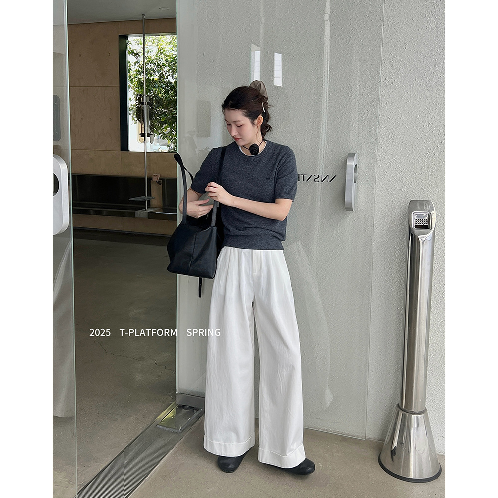 Y2Kファッション ワイドシルエット奶奶パンツ 美脚ストレート