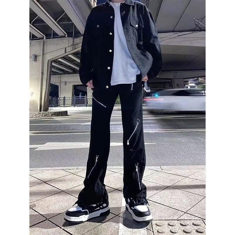 Y2Kファッション ジッパーフレアデニムパンツ