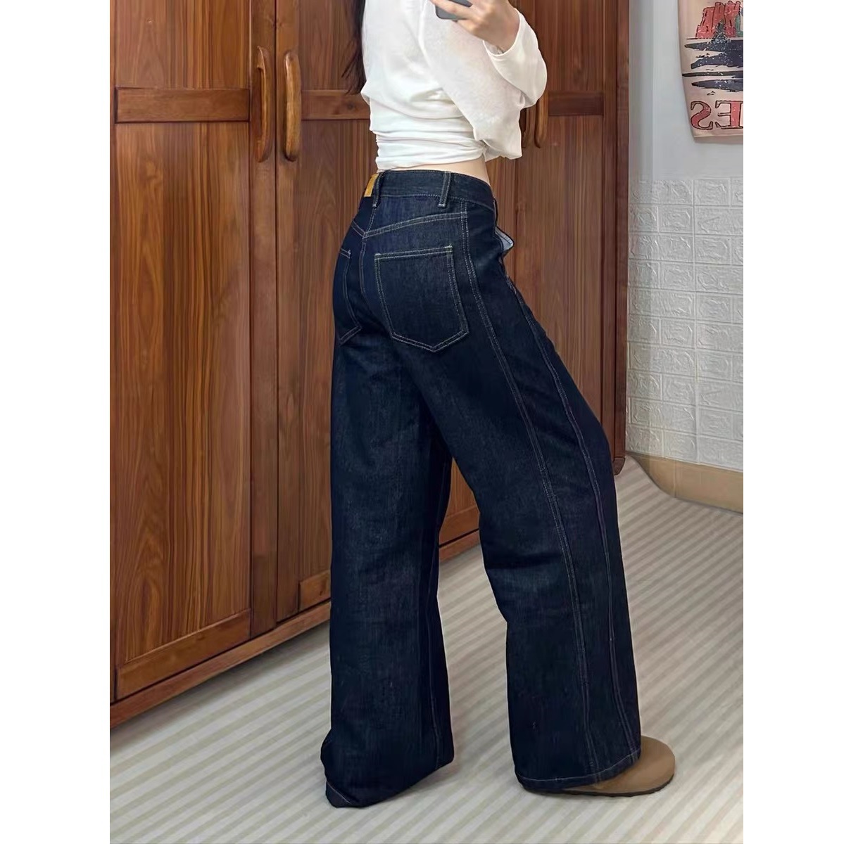 Y2Kファッション ハイウエストワイドデニムパンツ