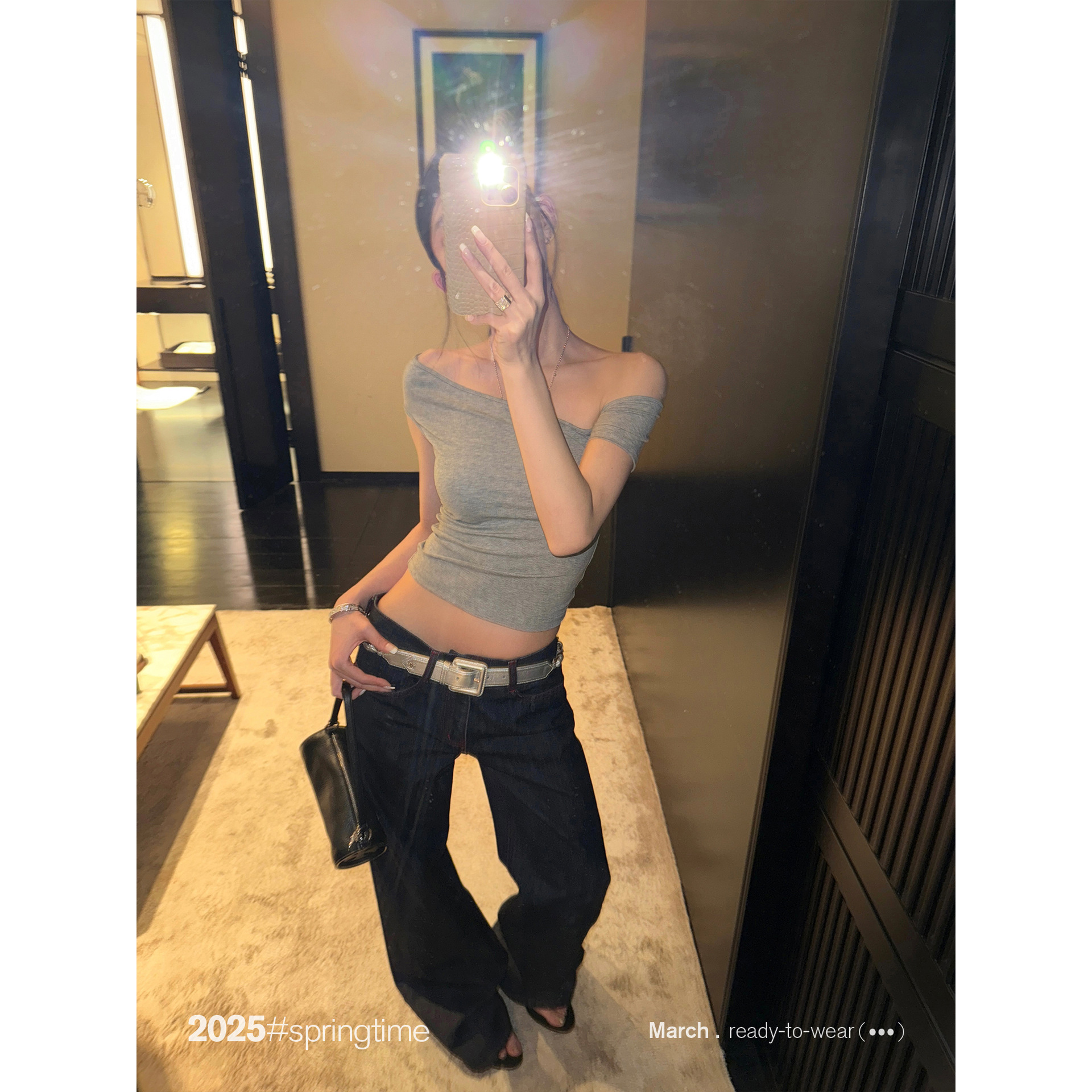 Y2Kファッション ゆったりシルエットデニムワイドパンツ