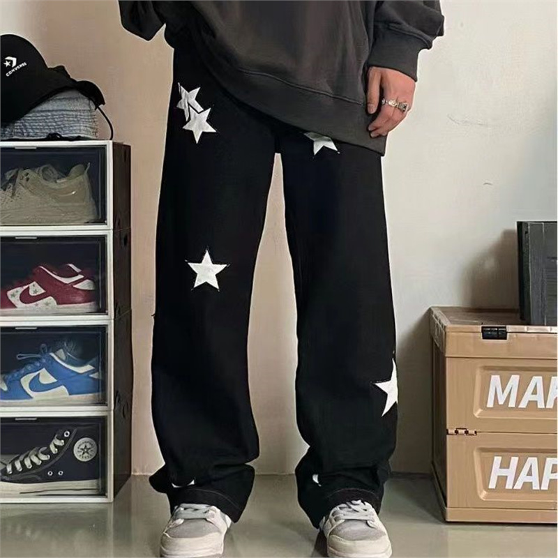 Y2Kファッション 星柄ワイドストレートパンツ