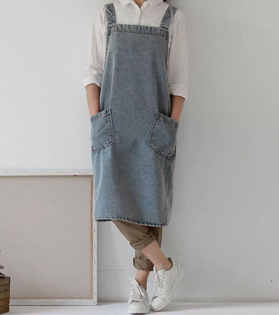 ゆったり大人かわいいデニムサロペットおしゃれエプロン