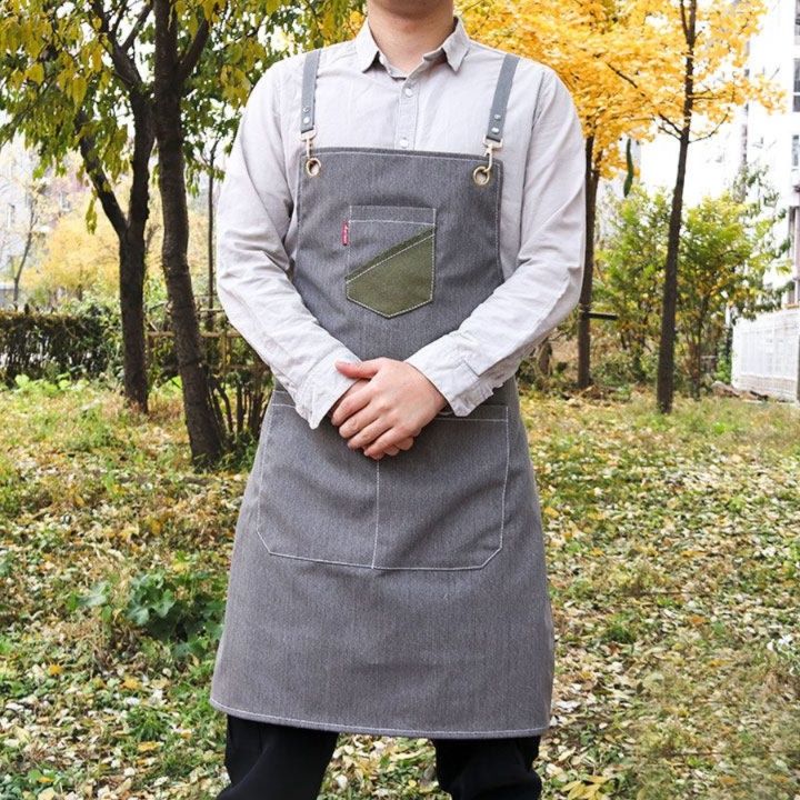 デニム切り替えポケット付きサスペンダーメンズおしゃれエプロン