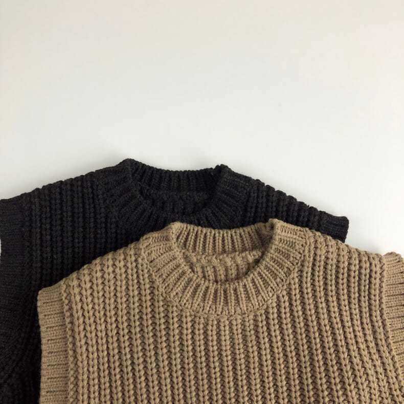 キッズファッション 子供用袖なしリブ編みニットベスト