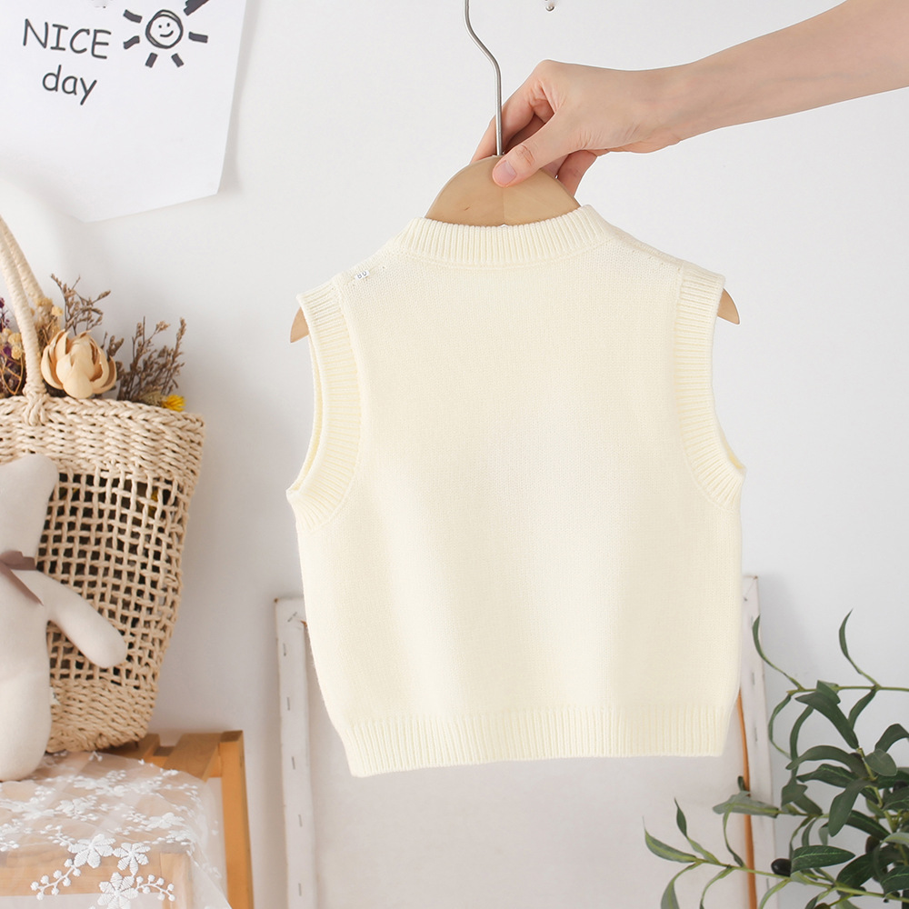 キッズファッション 甘いカップケーキ編み込み袖なしニットベスト