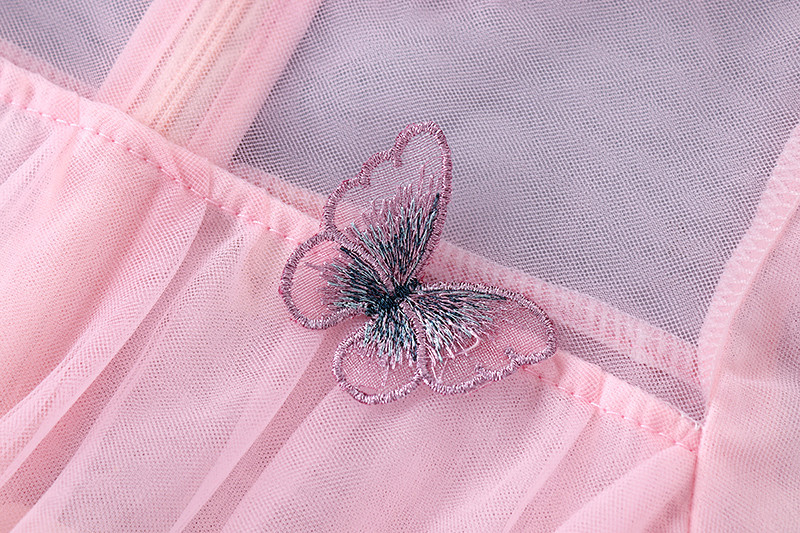 キッズファッション 蝶々刺繍とお花飾りの長袖ふんわりチュール姫様ドレス