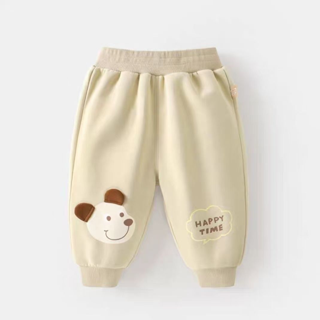 キッズファッション 動物刺繍入りふわもこ裾リブパンツ