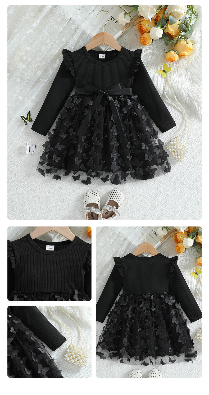 キッズファッション 花びら刺繍チュールの長袖プリンセスドレス