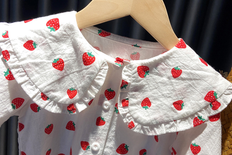 キッズファッション いちご柄フリル襟長袖シャツ