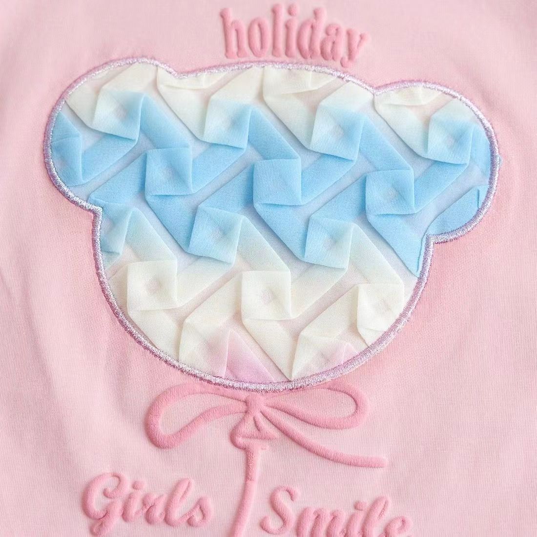 キッズファッション キルティング風アイスクリーム刺繍半袖Tシャツ