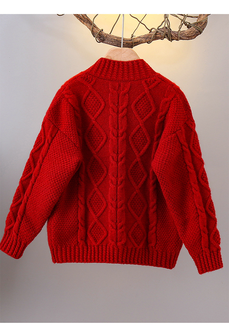キッズファッション 立体ケーブル編みトグルボタンカーディガン