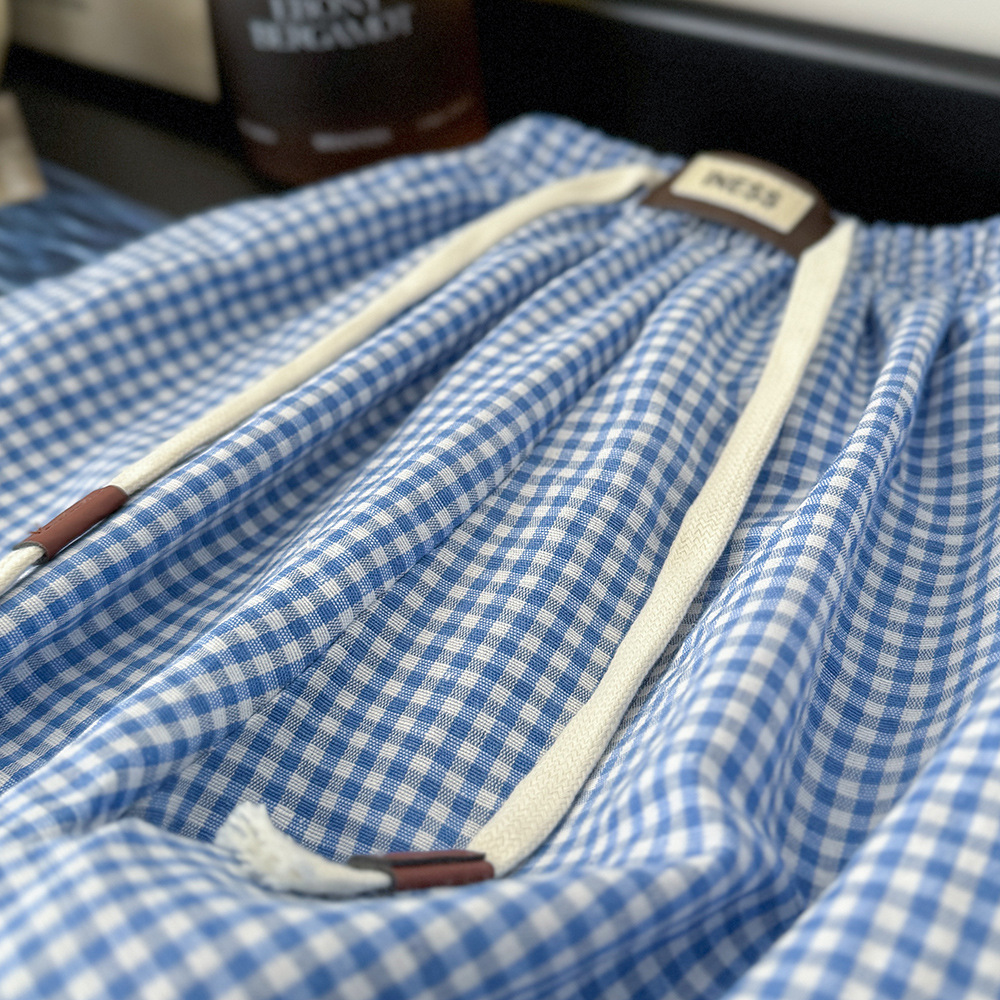 キッズファッション ギンガムチェック柄吊りひもバルーンパンツ