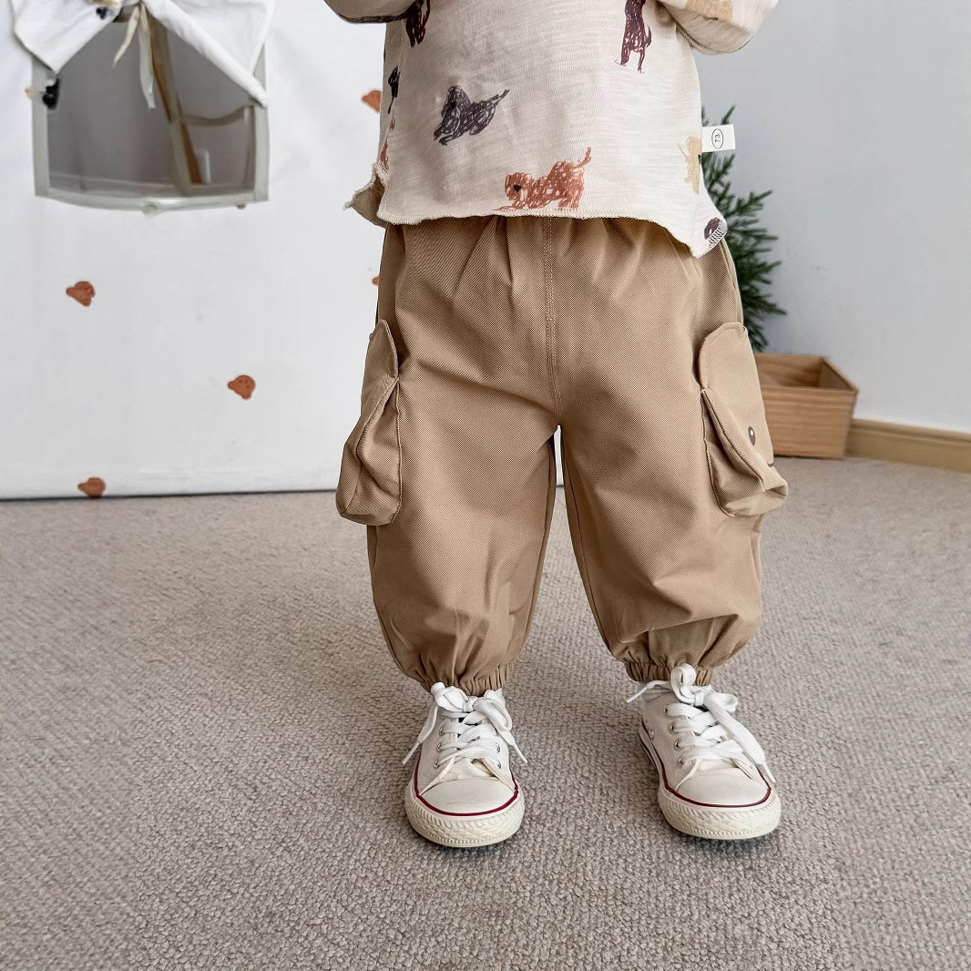 キッズファッション 可愛い動物ワッペン付きゆったりカーゴパンツ