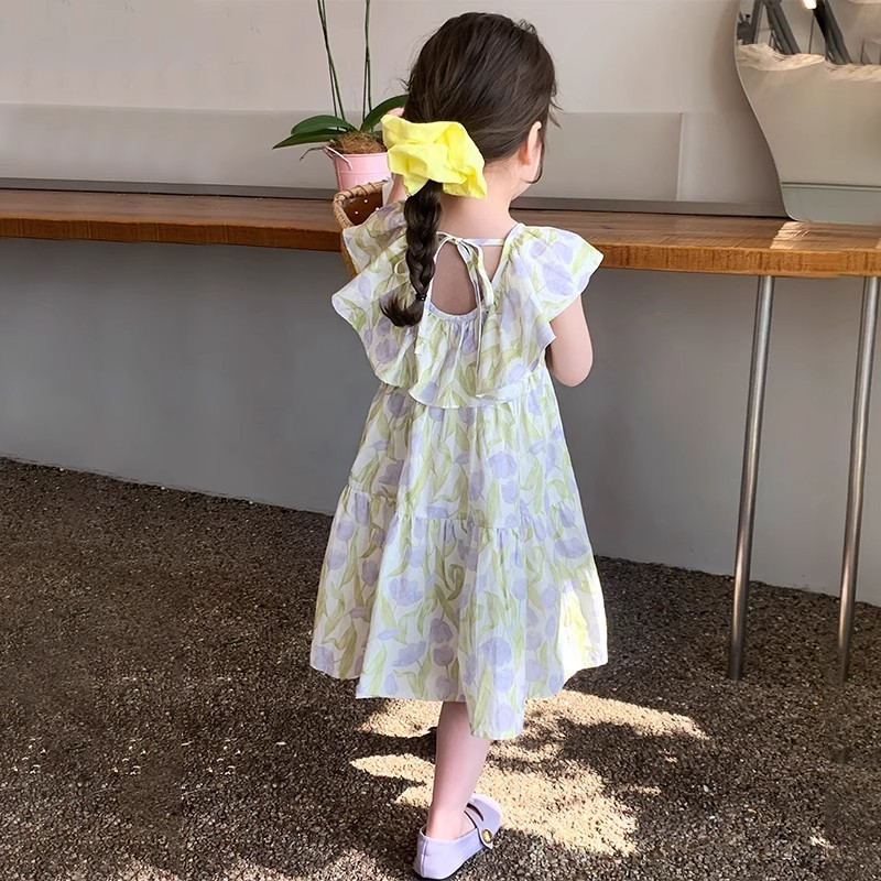 キッズファッション 花柄フリル袖ティアードワンピース