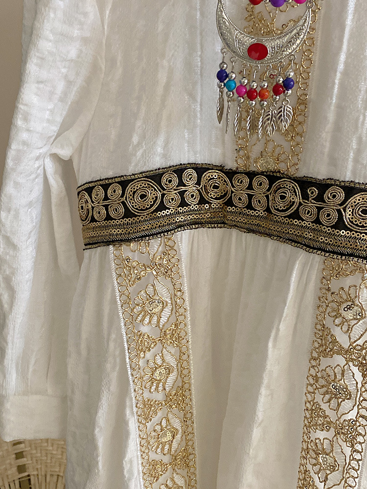 キッズファッション 民族調刺繍ベスト付き長袖ワンピースドレス