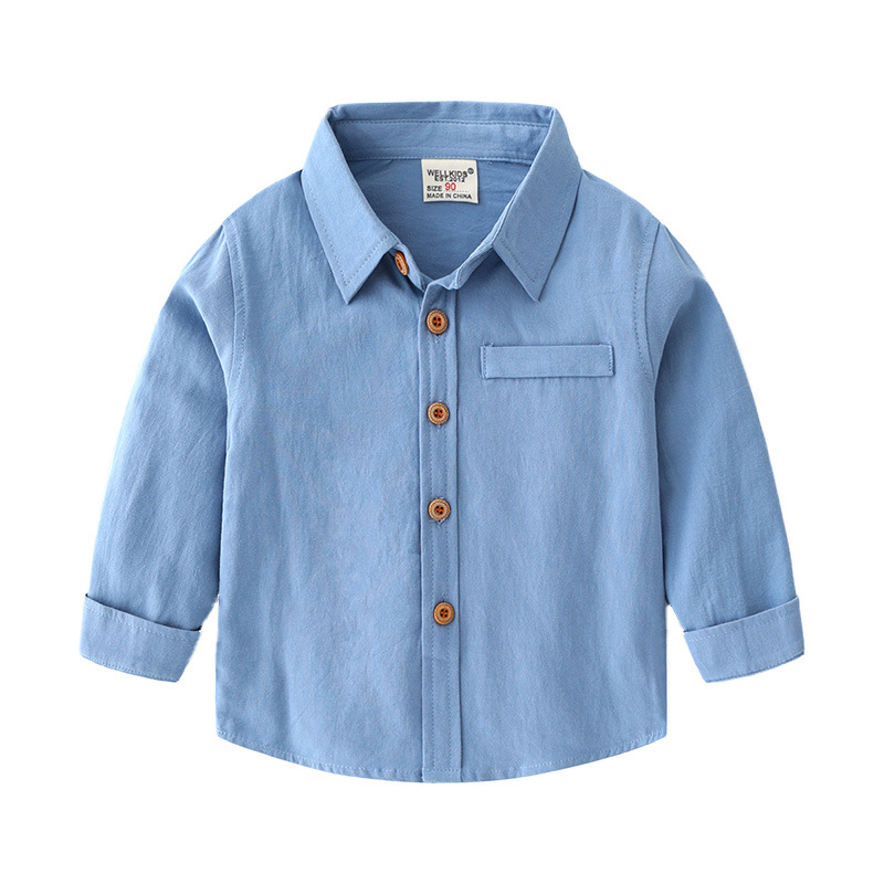 キッズファッション ナチュラル木製ボタン長袖シャツ