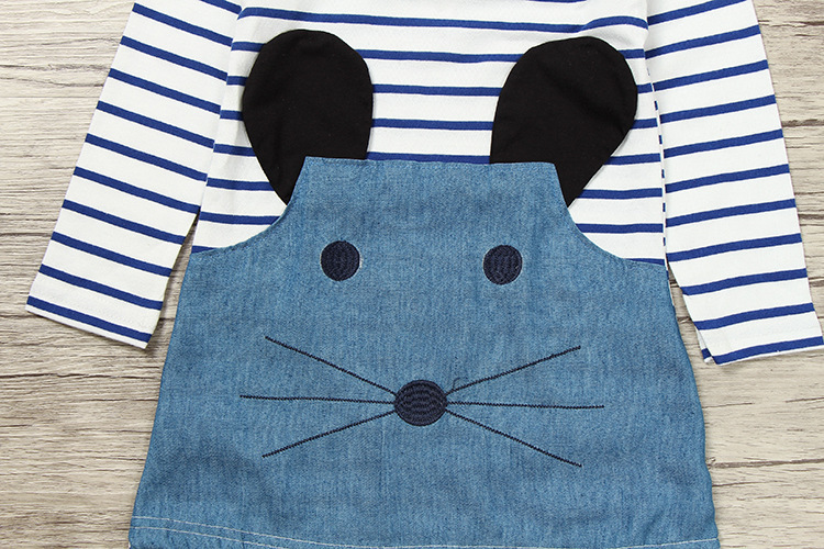 キッズファッション ねずみちゃんアップリケボーダー長袖ワンピース