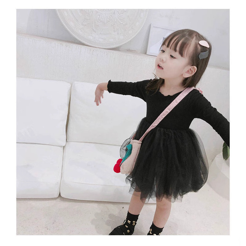 キッズファッション ふんわりチュール重ね長袖プリンセス風ワンピース