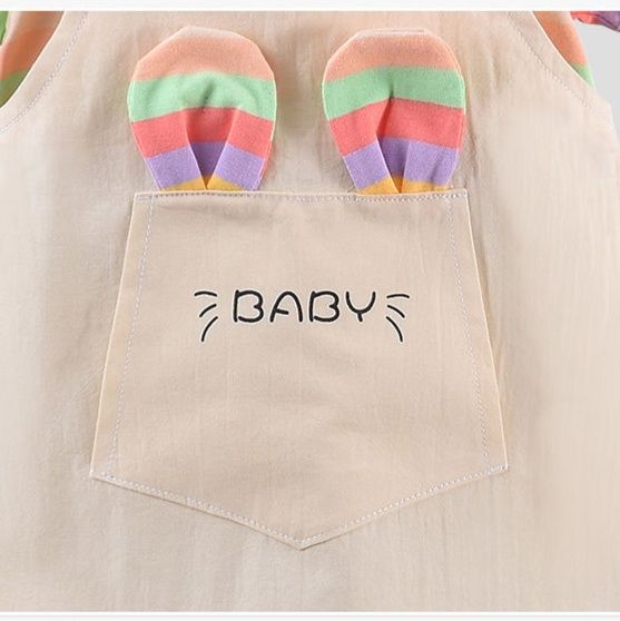 キッズファッション 虹色ボーダー袖付きジャンパースカートセット