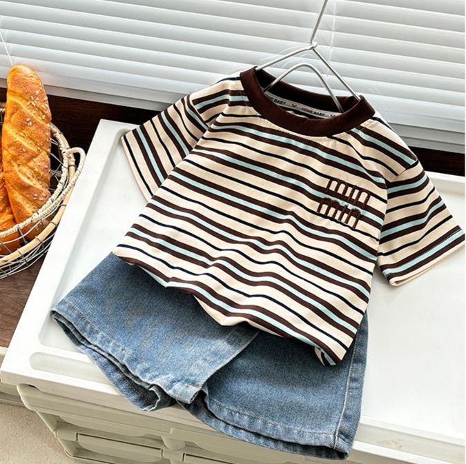 キッズファッション カジュアルボーダー半袖Tシャツ