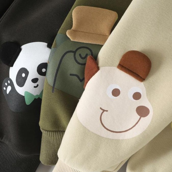 キッズファッション 動物刺繍入りふわもこ裾リブパンツ