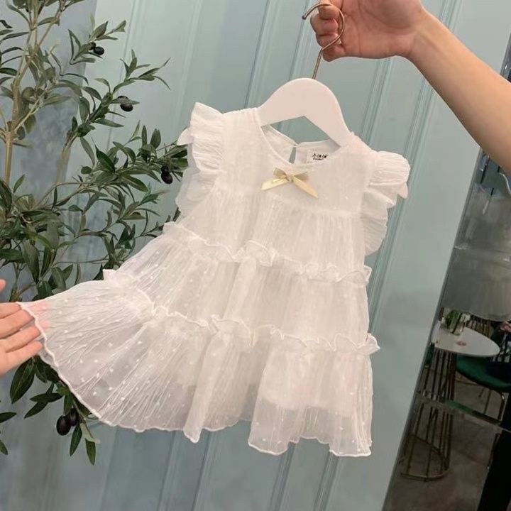 キッズファッション ふんわりプリーツフリル袖なし姫様ワンピース