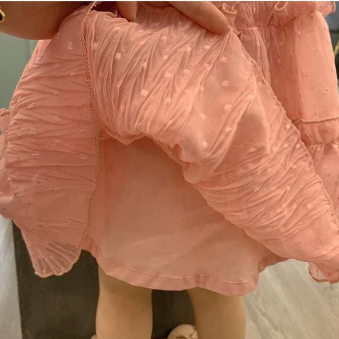 キッズファッション ふんわりプリーツフリル袖なし姫様ワンピース