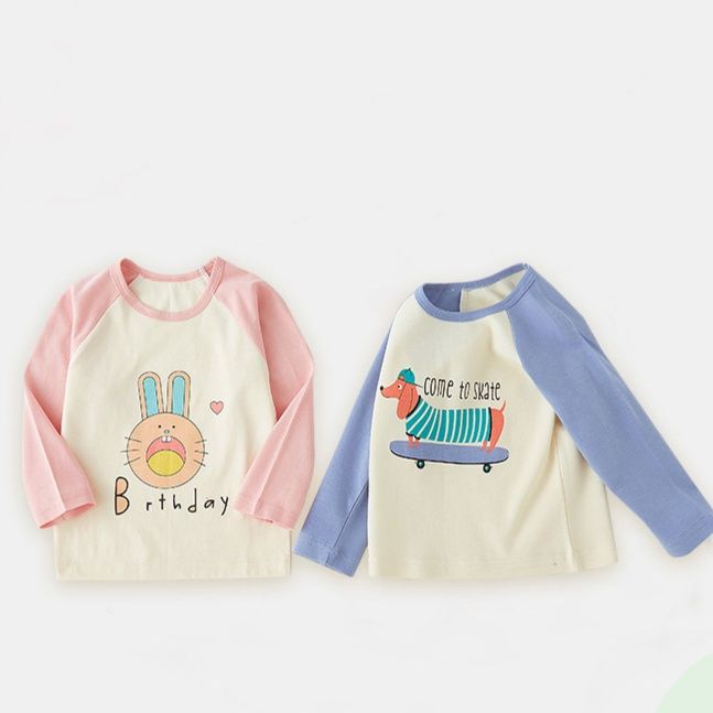 キッズファッション 可愛い動物プリント長袖ラグラン袖子供服
