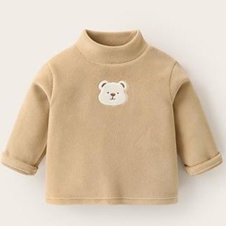 キッズファッション 動物刺繍入りタートルネック裏起毛トレーナー