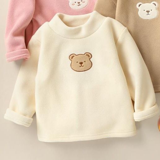 キッズファッション 動物刺繍入りタートルネック裏起毛トレーナー