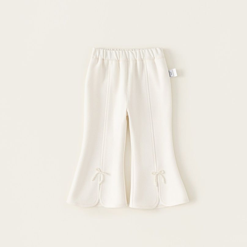 キッズファッション 裾フリル付きリボン飾りこども用フレアパンツ