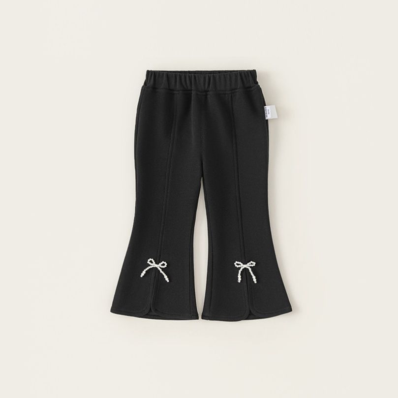 キッズファッション 裾フリル付きリボン飾りこども用フレアパンツ
