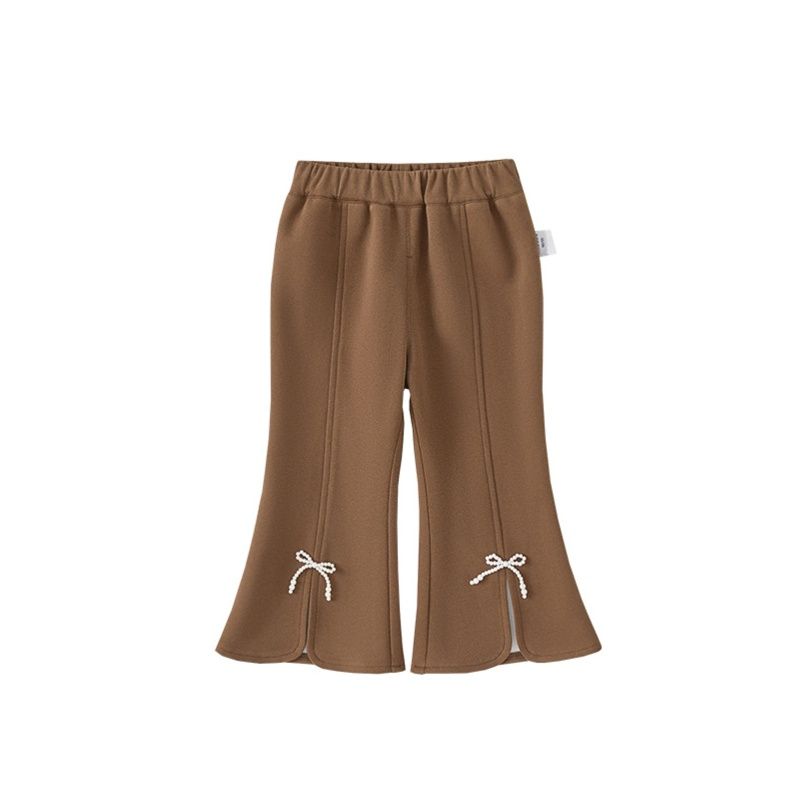 キッズファッション 裾フリル付きリボン飾りこども用フレアパンツ