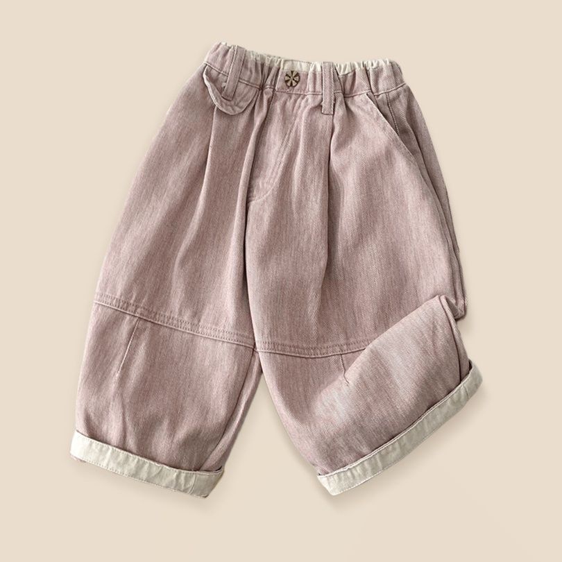 キッズファッション ナチュラル切替デザインゆったりハーフ丈パンツ