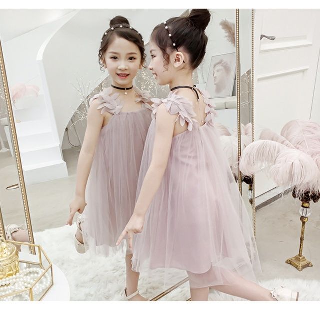 キッズファッション 花びらショルダー重ねふんわりチュール姫様ドレス