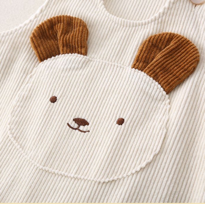 キッズファッション 可愛いくまさん刺繍コーデュロイサロペット