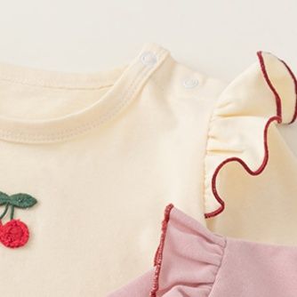キッズファッション さくらんぼ刺繍フリル袖長袖Tシャツ