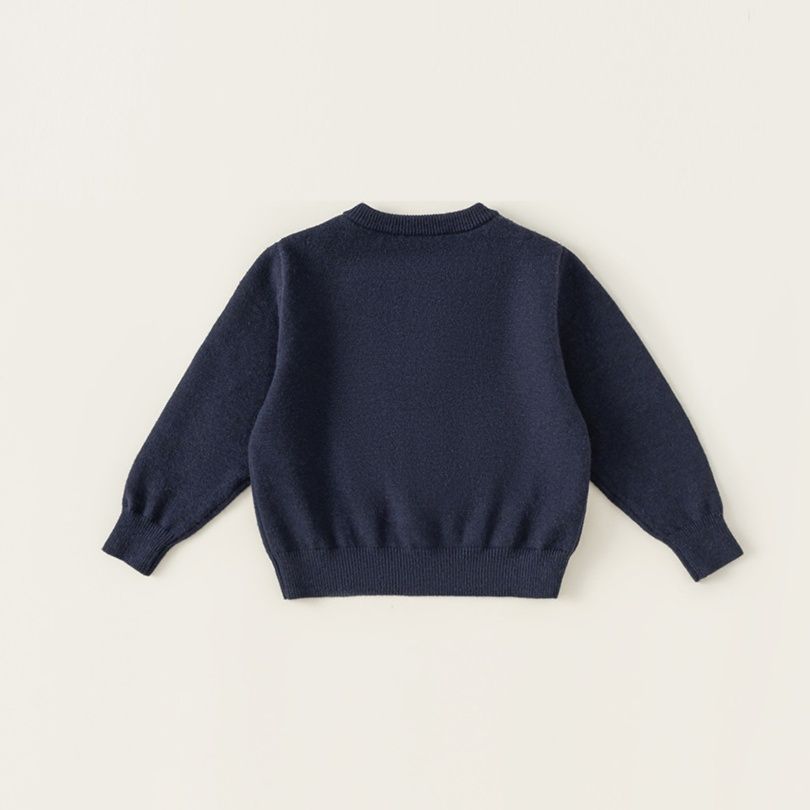 キッズファッション 上品な刺繍入り丸襟ボタンニットカーディガン