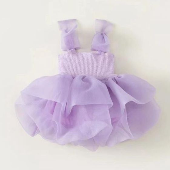 キッズファッション ふんわりチュール肩紐りぼん華やかお姫様ドレス