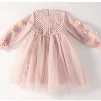 キッズファッション お姫様気分満喫パールビーズ刺繍長袖チュールドレス